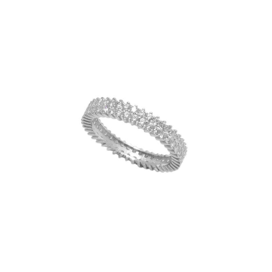 Λευκόχρυσο δαχτυλίδι Κ14 σειρέ με διπλή σειρά ζιργκόν