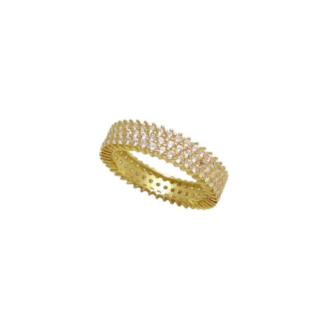 Χρυσό δαχτυλίδι Κ14 σειρέ με τριπλή σειρά ζιργκόν