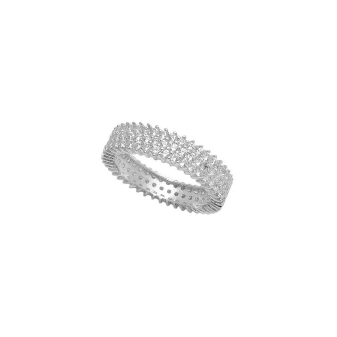 Λευκόχρυσο δαχτυλίδι Κ14 σειρέ με τριπλή σειρά ζιργκόν