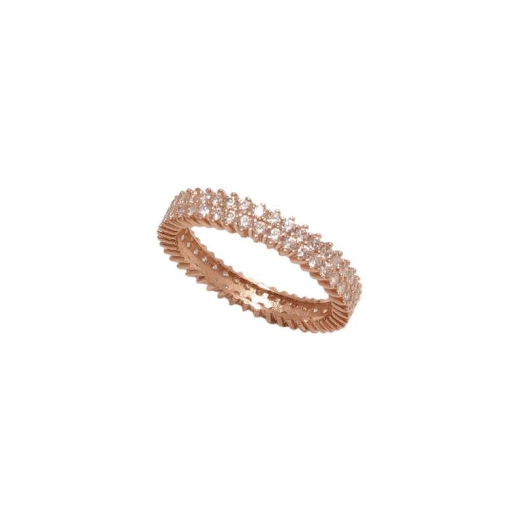 Ροζ χρυσό δαχτυλίδι Κ14 σειρέ με διπλή σειρά ζιργκόν