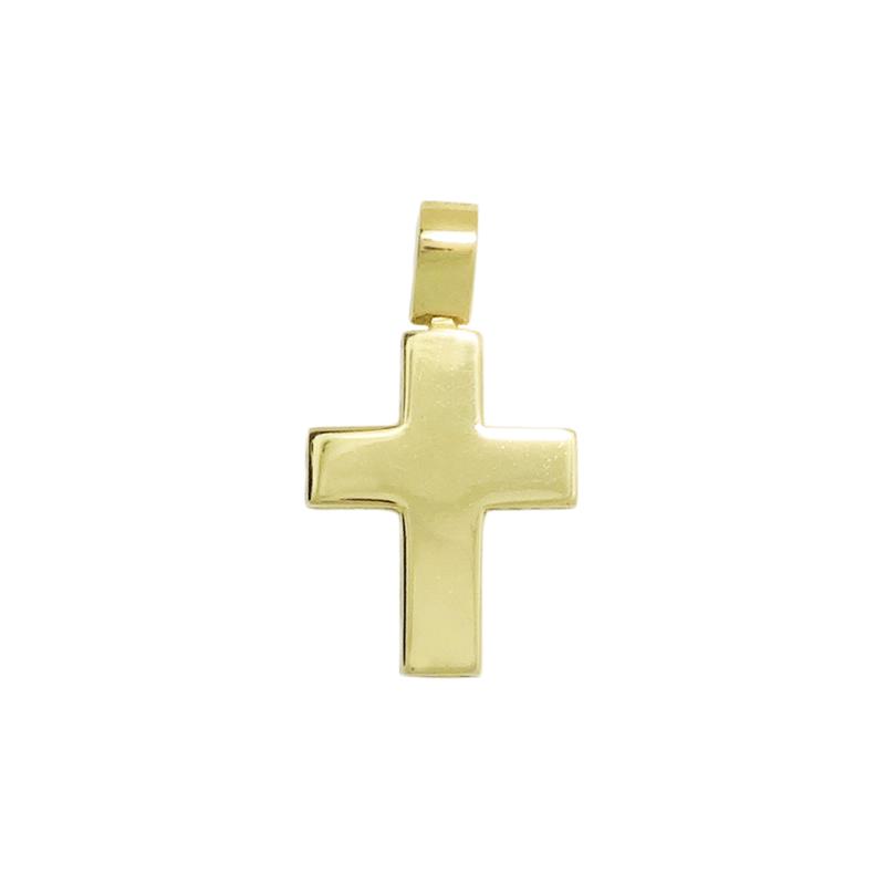 Χρυσός σταυρός λουστρέ μικρός unisex σε κίτρινο χρυσό Κ14