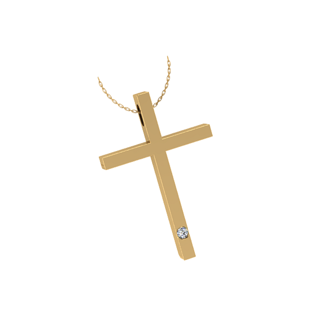 Γυναικείος σταυρός σε κίτρινο χρυσό Κ18 με μπριγιάν