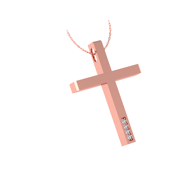 Γυναικείος σταυρός σε ροζ χρυσό Κ18 με μπριγιάν