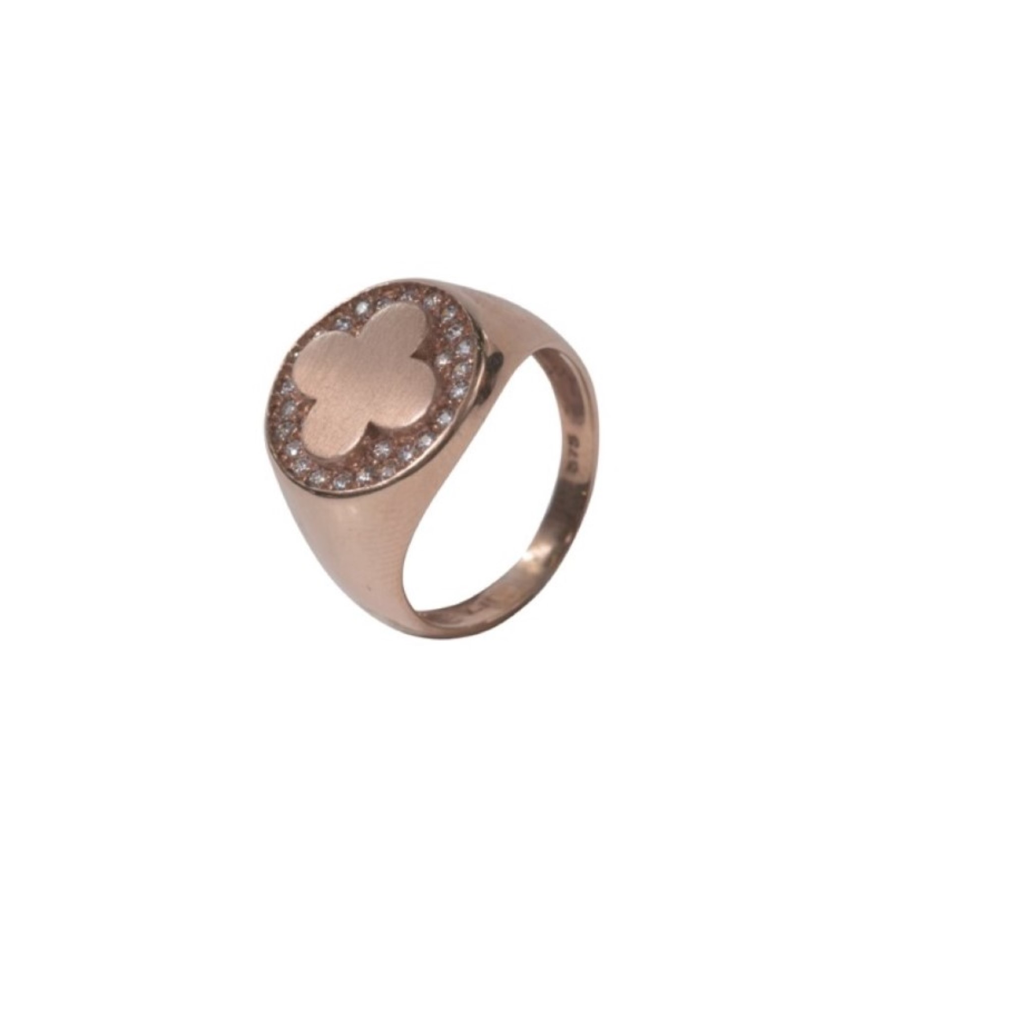 Γυναικείο δαχτυλίδι σεβαλιέ σε ροζ χρυσό Κ9 με λευκά ζιργκόν