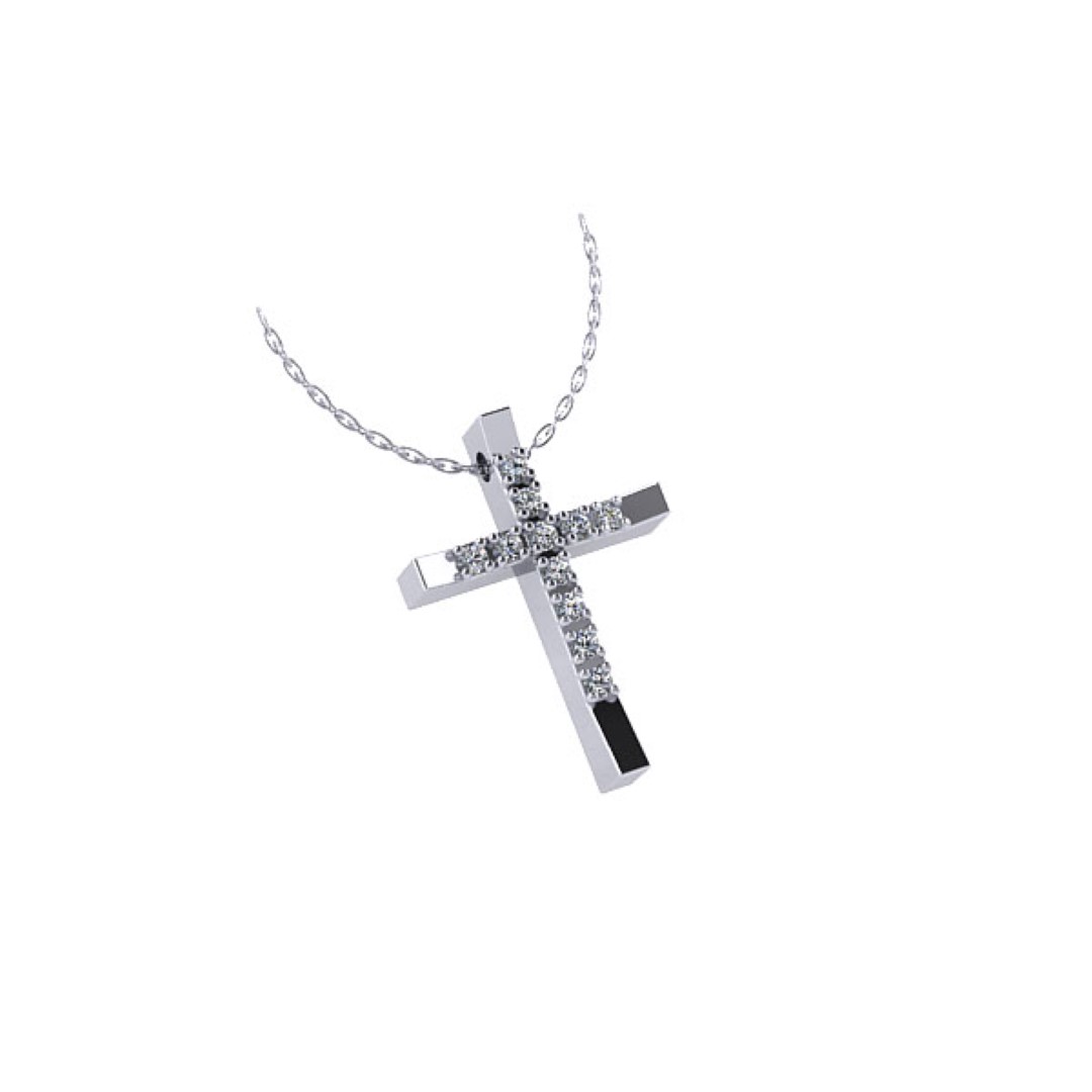 Γυναικείο σταυρός  μικρός  με αλυσίδα λευκόχρυσο Κ18 με μπριγιάν