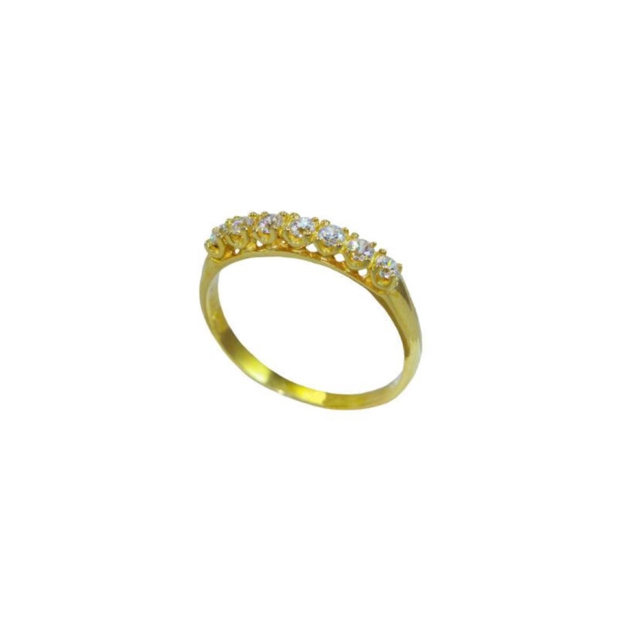 Μοντέρνο γυναικείο δακτυλίδι σε σειρέ από κίτρινο χρυσό Κ14 με λευκά ζιργκόν.