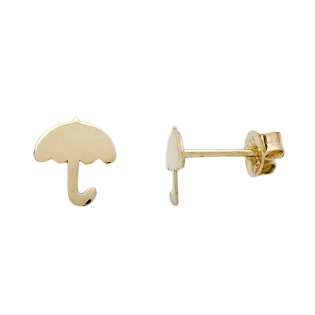 χρυσά σκουλαρίκια καρφωτά Κ9  ομπρέλα  λουστρέ