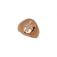 Ροζ χρυσό δαχτυλίδι Κ14 chevalier σταυρός