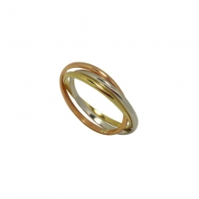 Τρίχρωμο τρίβερο δαχτυλίδι από κίτρινο, λευκό και ροζ χρυσό Κ14