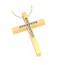 Γυναικείο κίτρινο χρυσό Κ18 με μπριγιάν (μήκος σταυρού χωρίς χαλκά 2,4 cm φάρδος σταυρού 1,7 cm)