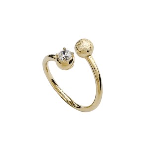 Γυναικείο δαχτυλίδι χρυσό Κ14  μπίλια σαγρέ με λευκό ζιργόν