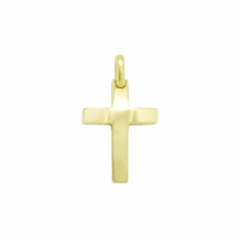 Σταυρός unisex σε κίτρινο χρυσό K14 λουστρέ χτιστικός διπλής όψης