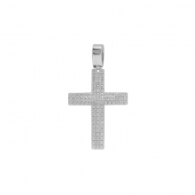 Σταυρός λουστρέ χτιστικός με ένθετο σταυρό σε λευκό χρυσό Κ14 με λευκά ζιργκόν