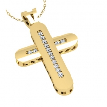 Γυναικείος σταυρός σε κίτρινο χρυσό Κ18 με μπριγιάν (μήκος σταυρού χωρίς χαλκά 2,2 cm φάρδος σταυρού 1,6 cm)
