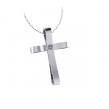 Γυναικείο σταυρός  μικρός  με αλυσίδα λευκόχρυσο Κ18 με μπριγιάν