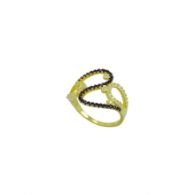 Μοντέρνο γυναικείο δακτυλίδι από κίτρινο χρυσό Κ14 με λευκά και μαύρα ζιργκόν.