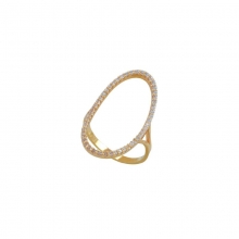 Μοντέρνο γυναικείο δακτυλίδι σε σχήμα οβάλ από ροζ χρυσό Κ14 με λευκά ζιργκόν.