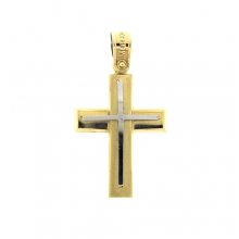 Βαπτιστικός δίχρωμος σταυρός σε κίτρινο και λευκό χρυσό Κ14