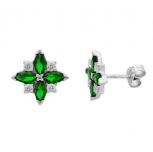 Λευκόχρυσα σκουλαρίκια καρφωτά  Κ14  άστρο με λευκά  και πράσινα ζιργκόν