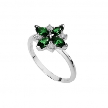 Γυναικείο δαχτυλίδι  σε λευκό χρυσό άστρο Κ14 λευκά και πράσινα ζιργόν