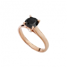 Γυναικείο μονόπετρο δαχτυλίδι σε ρόζ χρυσό Κ14 με μαύρη πέτρα με πλαϊνά μονοπετράκια