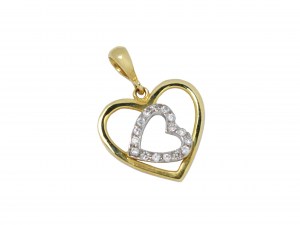 Μενταγιόν με σχήμα καρδιάς σε κίτρινο χρυσό Κ14 με ένθετη καρδιά σε λευκό χρυσό με ζιργκόν