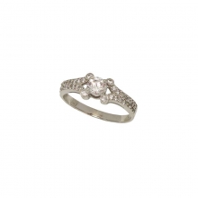 Γυναικείο μονόπετρο δαχτυλίδι σε λευκό χρυσό Κ14 με λευκά ζιργκόν
