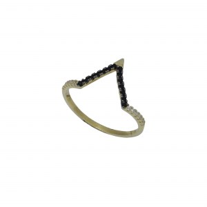 Γυναικείο Δαχτυλίδι 14Κ Κίτρινο Χρυσό μελευκά και μαύρα Ζιργκόν (σε σχήμα V)