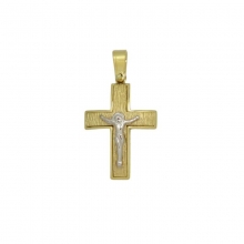 Βαπτιστικός Σταυρός με κίτρινο χρυσό και λευκόχρυσο εσταυρομένο Κ14 ζαγρέ
