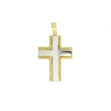 Βαπτιστικός Σταυρός ανδρικός δίχρωμος σε λευκό και κίτρινο χρυσό K14