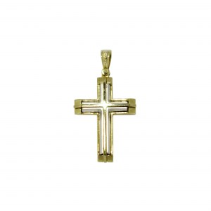 Βαπτιστικός δίχρωμος Σταυρός από κίτρινο και λευκό χρυσό Κ14 με λευκό σταυρό