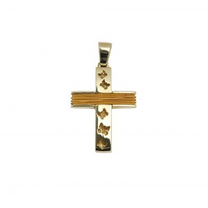 Βαπτιστικός Χειροποίητος σταυρός συρμάτινος από κίτρινο χρυσό Κ14 με πεταλούδες