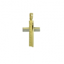 Βαπτιστικός δίχρωμος σταυρός από κίτρινο και λευκό χρυσό Κ14