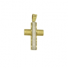 Βαπτιστικός δίχρωμος σταυρός από κίτρινο και λευκό χρυσό Κ14 λουστρέ και ματ