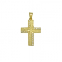Βαπτιστικός Σταυρός απο κίτρινο χρυσό Κ14 με λευκά ζιργκόν