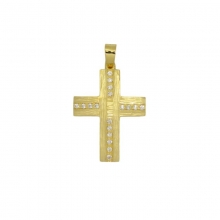 Βαπτιστικός Σταυρός απο κίτρινο χρυσό Κ14 με λευκά ζιργκόν