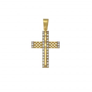 Βαπτιστικός Χρυσός σταυρός από κίτρινο χρυσό Κ14 με λευκά ζιργκόν