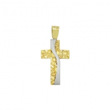 Βαπτιστικός Σταυρός ανδρικός δίχρωμος σε λευκό και κίτρινο χρυσό Κ14