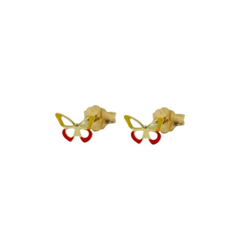 Σκουλαρίκια καρφωτά Κ14 με κίτρινο και κόκκινο σμάλτο 