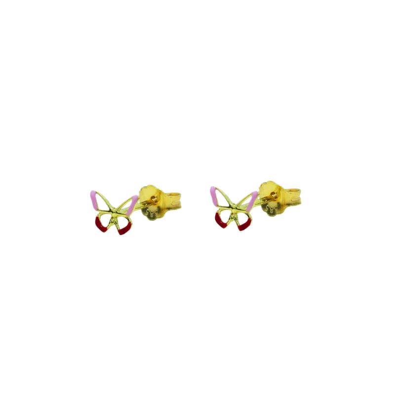 Σκουλαρίκια καρφωτά Κ14 με μωβ και ροζ σμάλτο 