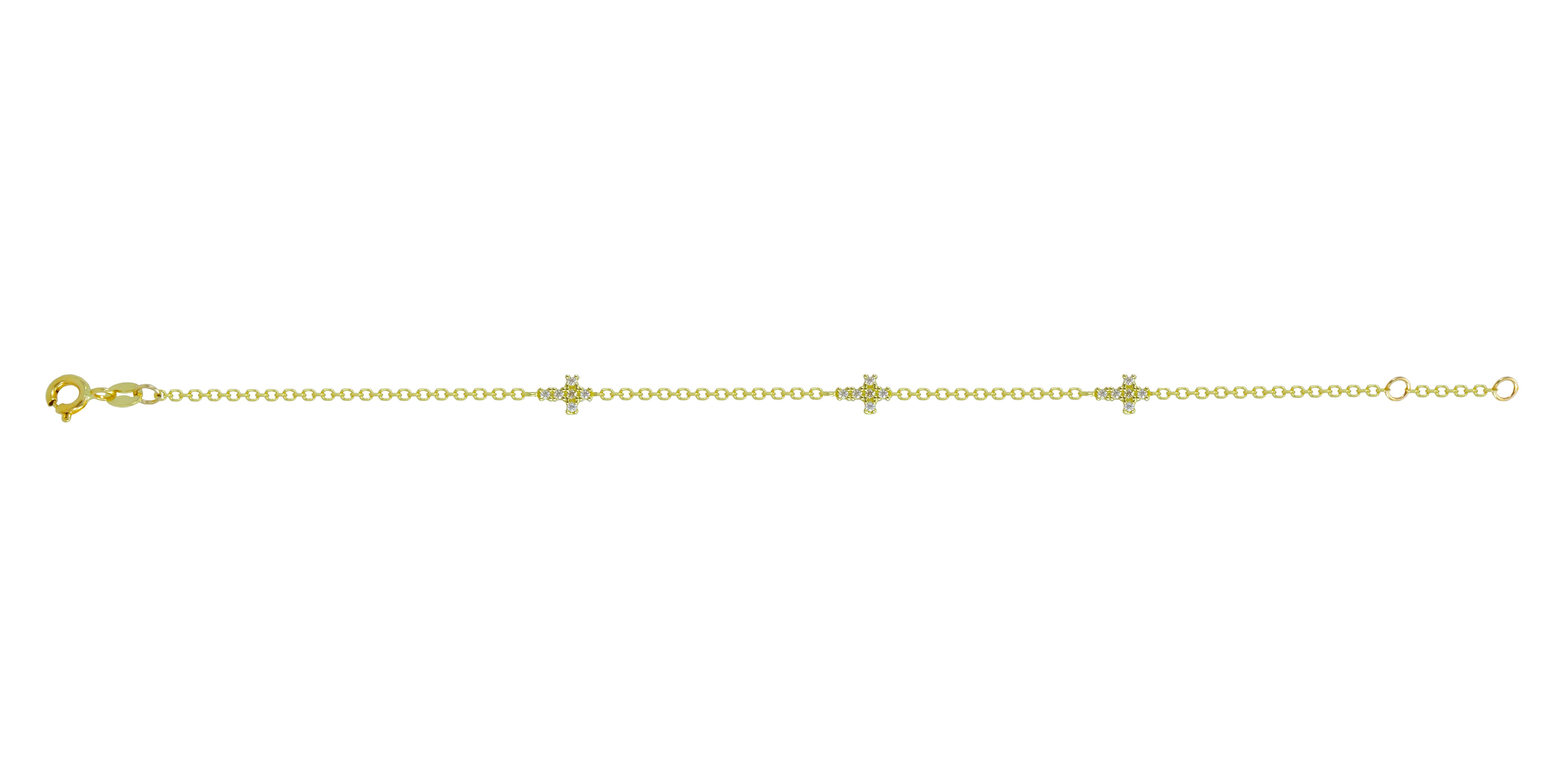 Βραχιόλι χρυσό κ14 με σταυρουδάκια διπλής όψης  με λευκά, μαύρα και τιρκουάζ ζιργκόν